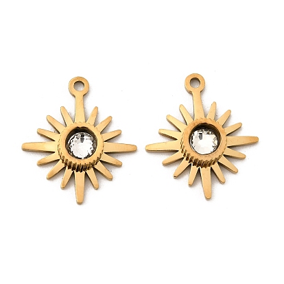 Ion Plating(IP) 316 Surgical Stainless Steel Charms, with Clear Cubic Zirconia, Manual Polishing, Star