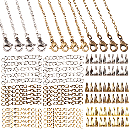  DIY Necklace Making Kits, with 304 Stainless Steel & Brass Cable Chain Necklaces, Iron Snap on Bails, Iron Chain Extenders and Beads Containers
