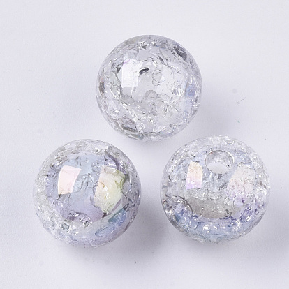 UV Plating Transparent Crackle Acrylic Beads, Half Drilled, Two Tone, Rainbow, Bead in Bead, Round