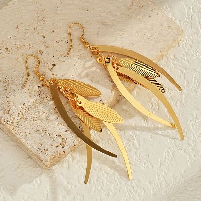 304 aretes colgantes de acero inoxidable para mujer, hoja
