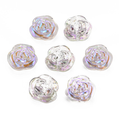 Galvanoplastie perles de verre transparentes, demi-plaqué, fleur rose