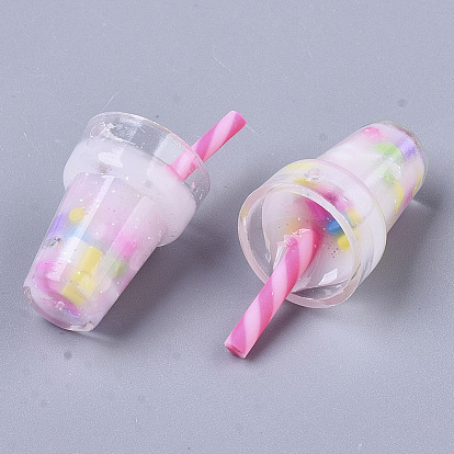 Epoxy Resin Pendants, with Polymer Clay Inside, Transparent Acrylic Bubble Tea Fruit Juice Cup
