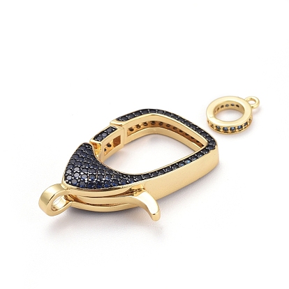 Brass Micro Pave Cubic Zirconia Lobster Claw Clasps, with Bail Beads/Tube Bails