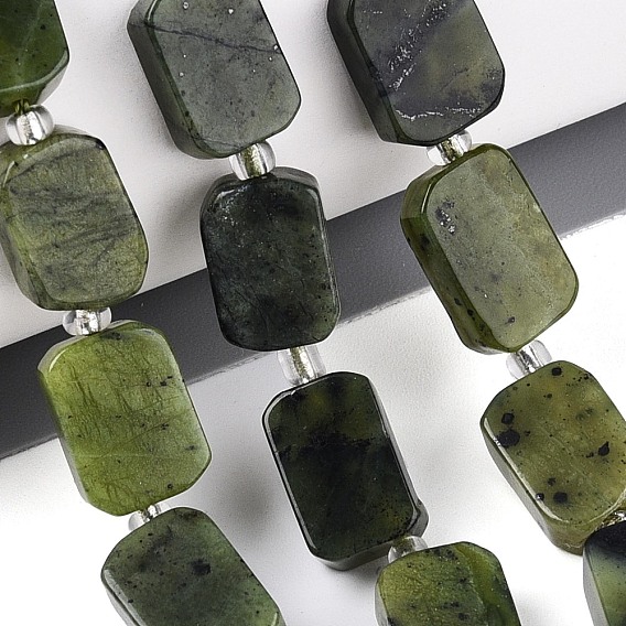 Бусы из натурального канадского нефрита, с бисером, прямоугольные