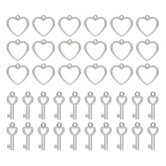 300Pcs 2 Style CCB Plastic Charms, Heart & Heart Key