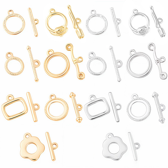 14Pcs 7 Styles Eco-friendly Brass Toggle Clasps, Cadmium Free & Lead Free, Long-Lasting Plated