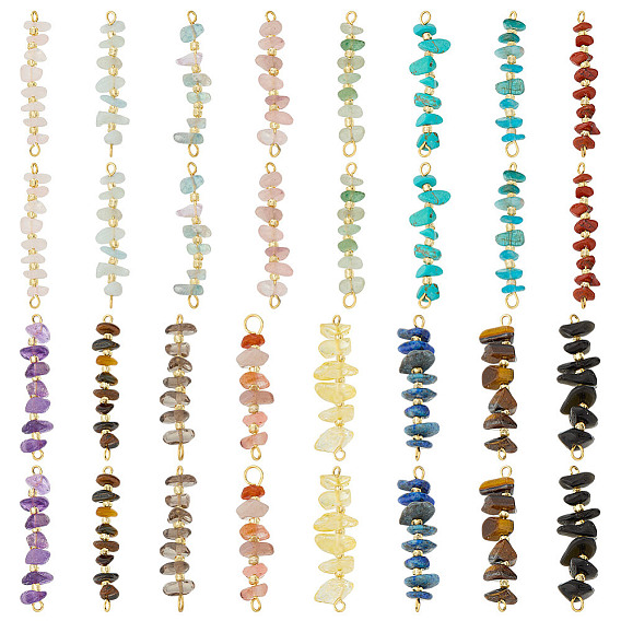32 шт. 16 стили натуральный драгоценный камень бисерный соединительный шарм, со стеклянными бусинами и 304 петлями из нержавеющей стали, смешанные окрашенные и неокрашенные