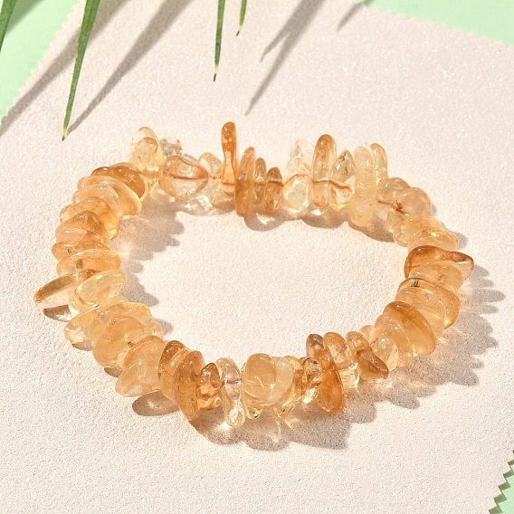 Heated Natural Citrine Beaded Stretch Bracelets, Chip