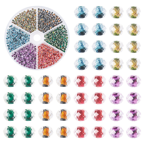 60g 6 цвета прозрачный стеклянный бисер, круглые, граненые