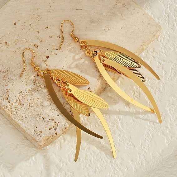 304 aretes colgantes de acero inoxidable para mujer, hoja