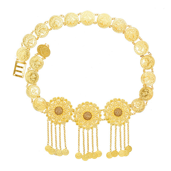 Сплав светло-колорадского топаза со стразами, цветами, монетами, кисточками, цепочками на талии и животе для пляжного бикини