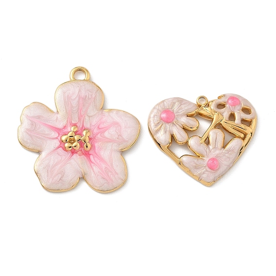 304 нержавеющей стальной эмали подвески, золотые, цветок и сердце