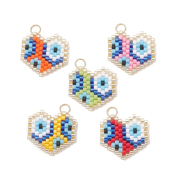 Стеклянные подвески из бисера, сердце с очарованием глаз, с 304 нержавеющей стали, реальный 18 k позолоченный