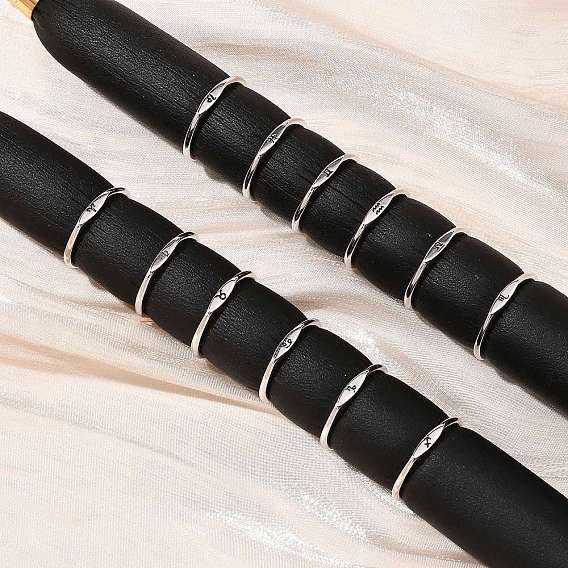 Родиевое покрытие 925 регулируемые кольца из стерлингового серебра, платина, двенадцать созвездий