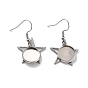 201 Stainless Steel Earring Hooks, with Star Blank Pendant Trays, Flat Round Setting for Cabochon