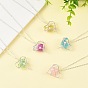 5Pcs 5 Colors Electroplated Natural Quartz Heart Copper Wire Wrapped Pendant Brass Cable Chain Necklaces for Women, Silver Color Plated