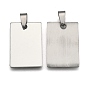 201 Stainless Steel Rectangle Stamping Blank Tag Pendants, with Snap on Bail, 30x20x1mm, Hole: 7x3mm