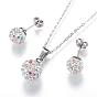 304 définit bijoux en acier inoxydable, pendentifs et boucles d'oreilles boule de goujon, avec argile polymère strass, ronde