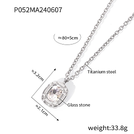 Titanium Steel & Glass Pendant Neckalces for Women, with Cable Chains, Rectangle