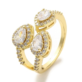 Brass Micro Pave Cubic Zirconia Rings for Women, Long-Lasting Plated, Teardrop
