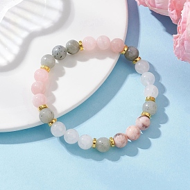 Браслеты из натурального машанского нефрита, белого нефрита, лабрадорита, розовой зебровой яшмы и бусин из сплава для женщин, круглые