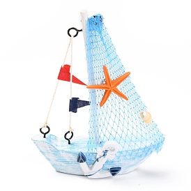 Mediterranean Style Natural Wood Display Decorations, with Natural Shell, Sailboat