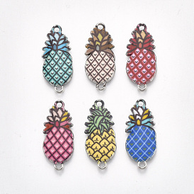 Printed Alloy Links Connectors, with Enamel, Pineapple, Platinum