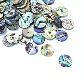 Natural Paua Shell/Abalone Shell Beads, Disc/Flat Round, Heishi Beads, 10x1mm, Hole: 1mm