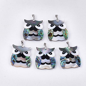 Mixed Shell Pendants, with Brass Findings, Owl