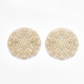Brass Pendants, Etched Metal Embellishments, Flat Round