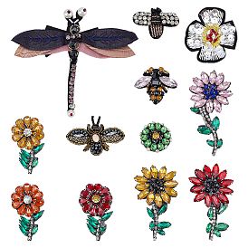 12Pcs 12 Styles Felt Ornament Accessories, Rhinestone Beading Appliques