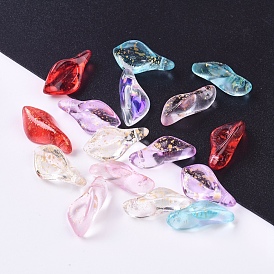 Transparent Glass Pendants, with Glitter Powder, Petal