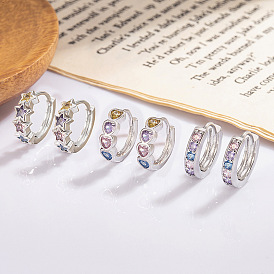 Серьги-кольца из латуни с разноцветными кубическими циркониями, платина