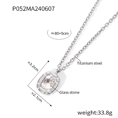 Stainless Steel & Glass Pendant Neckalces for Women, with Cable Chains, Rectangle
