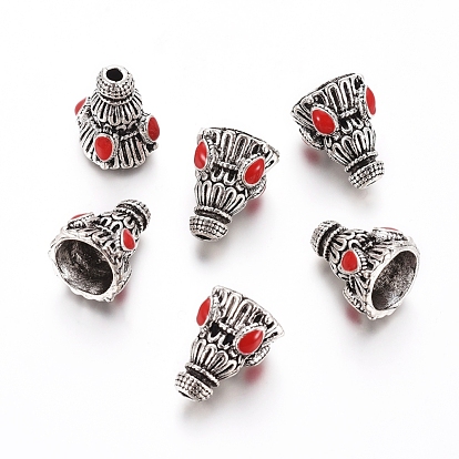 Tibetano estilo aleación perla cono, con esmalte, cono, plata antigua