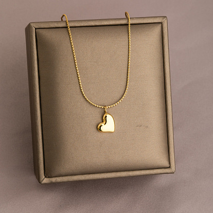 Titanium Steel Heart Pendant Necklace with Rope Chains