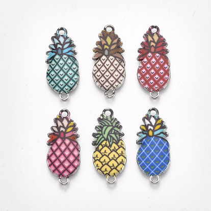 Printed Alloy Links Connectors, with Enamel, Pineapple, Platinum