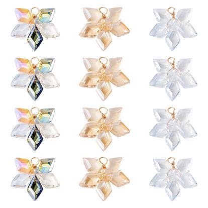18шт 3 стили стеклянные подвески, цветок, с медной проволокой, граненые