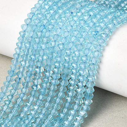 Натуральные бусы из голубого топаза нити, фонарь, граненые