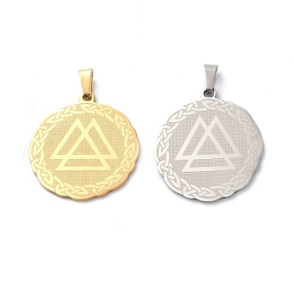 Pendentifs en acier inoxydable, plat rond avec breloque valknut