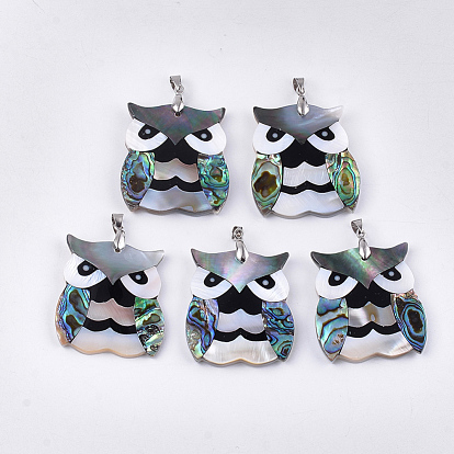Mixed Shell Pendants, with Brass Findings, Owl