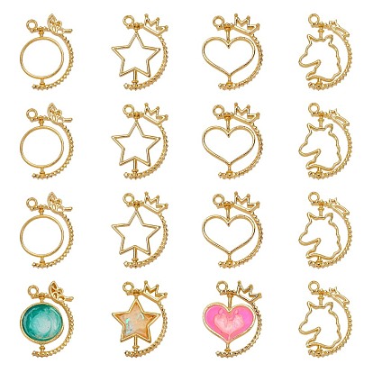 Zinc Alloy Open Back Bezel Pendants, For DIY UV Resin, Epoxy Resin, Pressed Flower Jewelry, Mixed Shapes