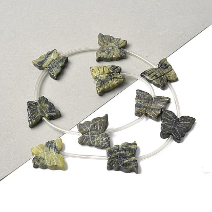 Бусы из натуральной желтой бирюзы (яшмы), бабочка, с пластиковыми трубчатыми бусинами