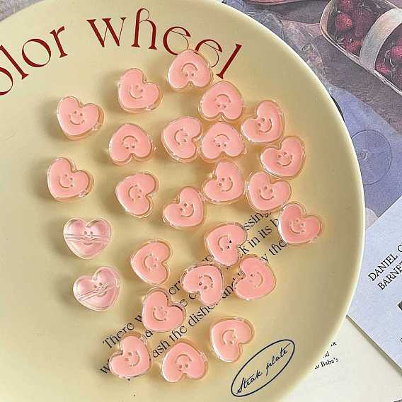 Акриловые эмалевые бусины, сердце с улыбающимся лицом