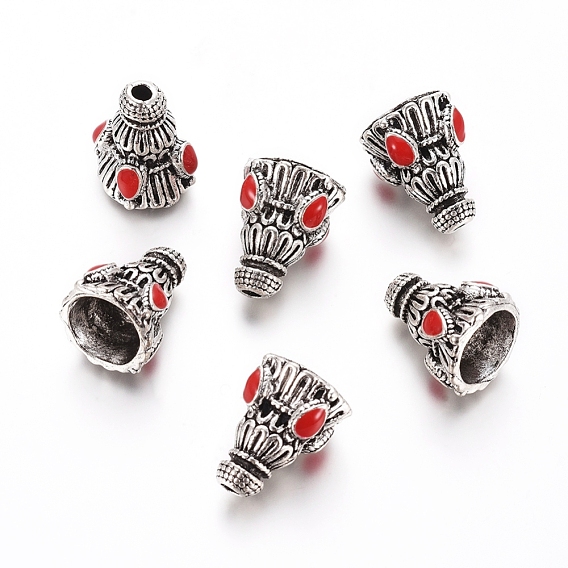 Tibetischen Stil Legierung Perle Kegel, mit Emaille, Kegel, Antik Silber Farbe