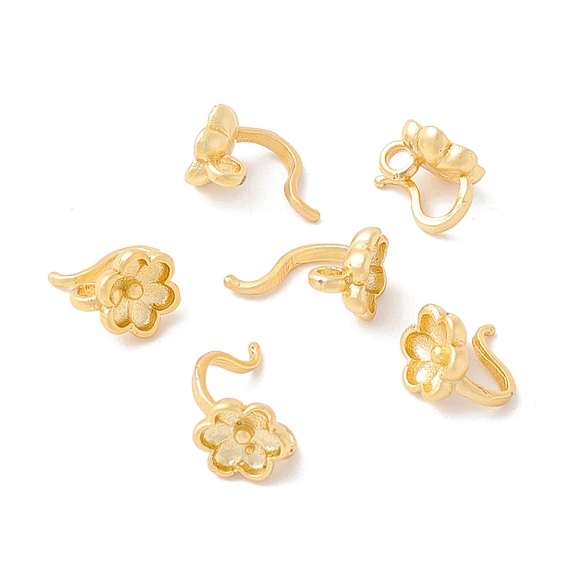 Rack Plating Brass S Hook Clasps, Long-Lasting Plated, Lead Free & Cadmium Free, Flower
