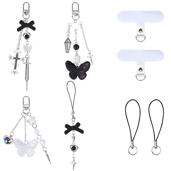 4 комплекты мобильных ремешков из сплава, с акриловыми шариками, 2 заплатка для шнурка для мобильного телефона из ТПУ и 2 шт. нейлоновый шнур для изготовления петель для мобильного телефона