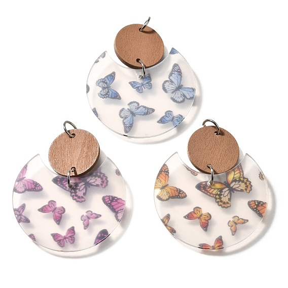 Печатные акриловые подвески, плоские круглые с бабочкой, с тополем и платиновой петлей