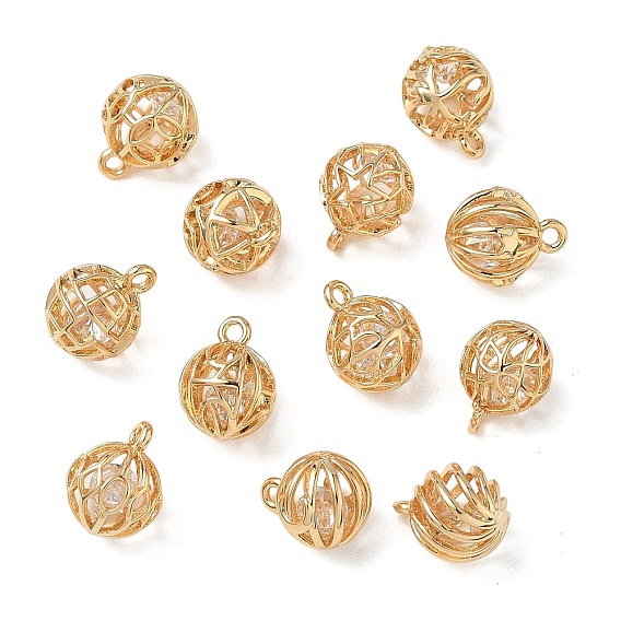Pendentifs en laiton zircon cubique transparent, charmes rondes, sans nickel