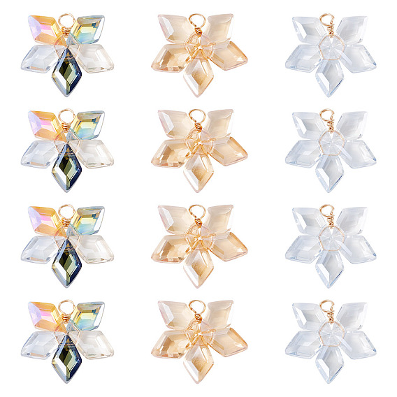 18шт 3 стили стеклянные подвески, цветок, с медной проволокой, граненые